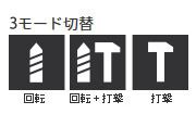 3モード切替 回転・回転+打撃 3モード切替