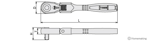 超ロング首振ラチェットハンドル　ホールドタイプ(差込角12.7mm)