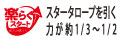 スタータロープを引く力が約1/3～1/2（マキタ従来機比）で、女性や年配の方にもスタータロープをゆっくりと2、3回引くだけで簡単にエンジンがかけられます。