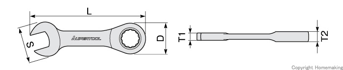 ギアレンチ　ストレートショートタイプ　8mm