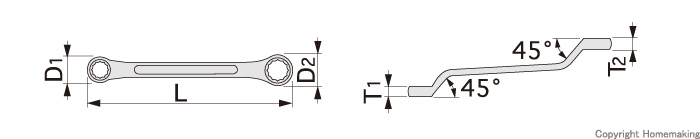 ロングメカニックめがねレンチ(45°×10°) 5.5×7