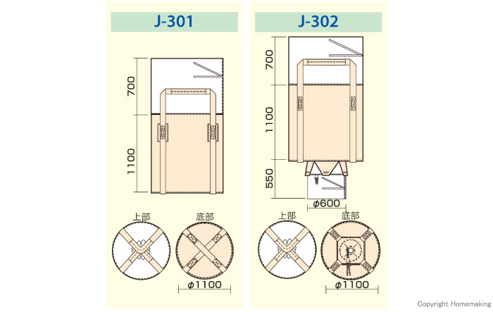 J-Bag  丸型　1tタイプ　寸法図