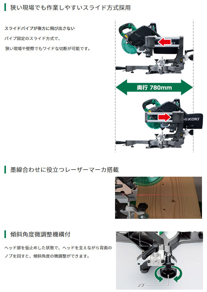 狭い現場でも作業しやすいスライド方式採用 狭い現場でも作業しやすいスライド方式採用