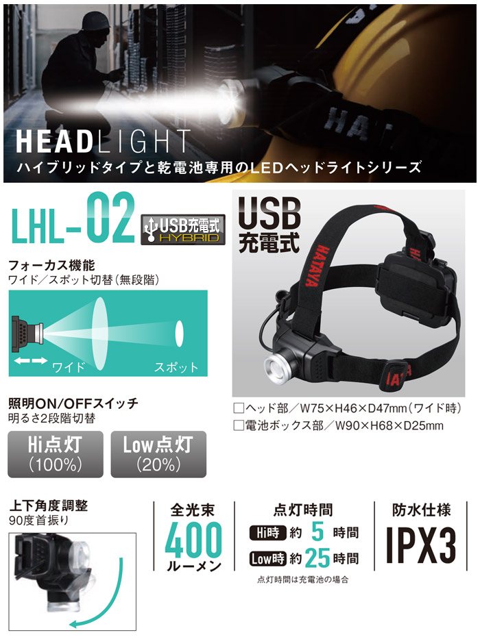 USB充電式・乾電池兼用のハイブリッドタイプ LHL-02 USB充電式・乾電池兼用のハイブリッドタイプ LHL-02
