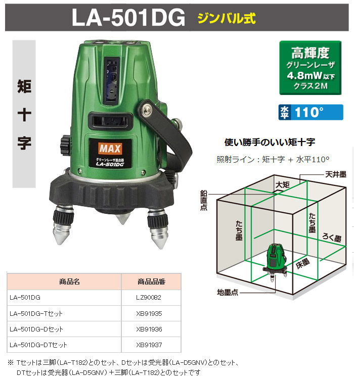 ダイレクトグリーンレーザー墨出器　LA-501DG