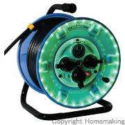 防雨型LEDラインドラム(100V) アース・漏電ブレーカ付　3心　30m　緑