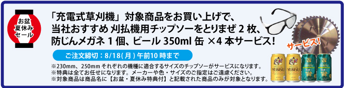 チップソー2枚＆防じんメガネ＆缶ビール4本 サービス