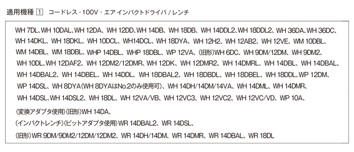 適用機種　コードレス・100V・エアインパクトドライバ　レンチ