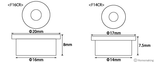 φ20×8mm、φ17×7.5mm