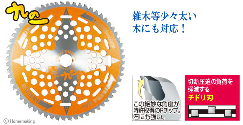 独自のR研磨技術による新チップ採用、60枚刃で竹や笹までも楽々カット！