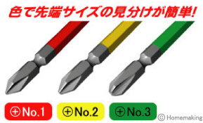 色で先端サイズの見分けが簡単