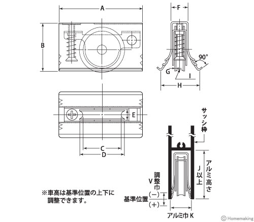 サッシ取替戸車　寸法