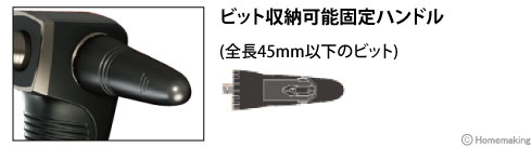 ビット収納可能固定ハンドル