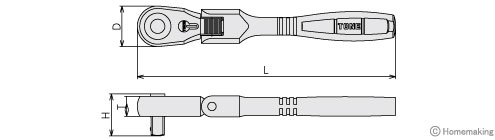 ロング首振ラチェットハンドル　ホールドタイプ(差込角12.7mm)