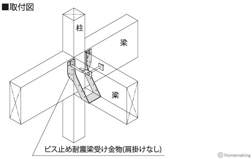 ビス止め耐震梁受け金物(肩掛けなし)