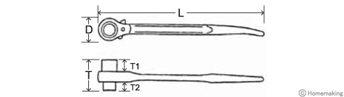 両口　ラチェットレンチ　曲りシノ付