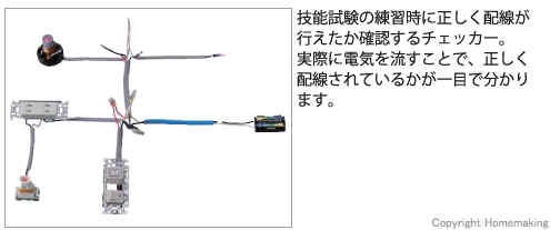 電線が実際に使用される100Vではなく、単3電池2本の3V仕様なので安全に確認できます。（モニター用に単3電池2本付属）