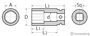 マキタ インパクト用六角ソケット(差込角12.7mm) 12mm L75mm: 他:A