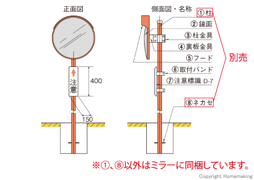 信栄物産 道路反射鏡 ステンレス 丸型800f 鏡体のみ1面 ポール金具76 3f 他 S8h ホームメイキング 電動工具 大工道具 工具 建築金物 発電機の卸値通販