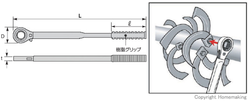 薄型・両口ラチェットレンチ　農機爪交換用