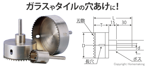 電着、ガラス、タイル、ホルソー