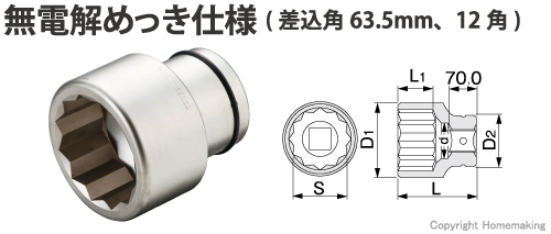 トネ インパクト用ソケット(差込角63.5mm) 75mm: 他:20AD-75|ホーム