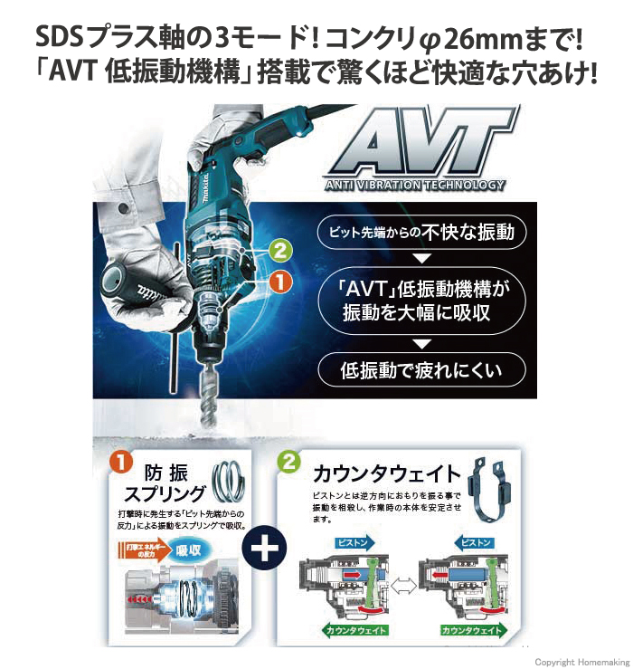 マキタ 26mmハンマドリル::HR2631F|ホームメイキング【電動工具・大工