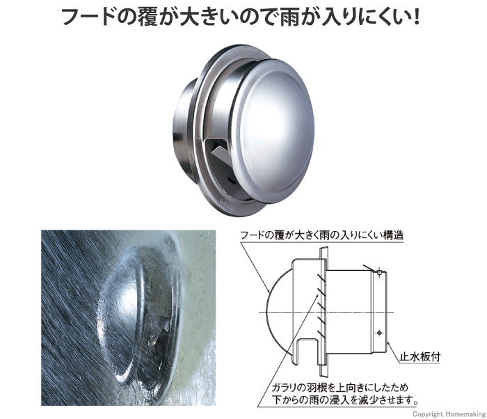 丸型フードガラリ 防虫網・止水板付