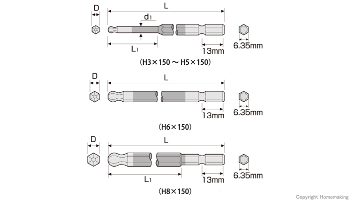 アネックス ボールポイントカラービット 150mm 5本組::ACBP5-150L |ホームメイキング【電動工具・大工道具・工具・建築金物・発電機の卸値通販】