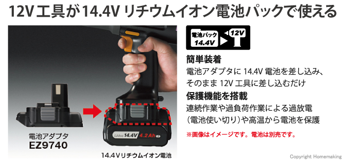 12V工具でリチウムイオン電池が使える