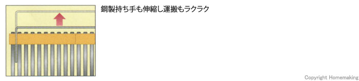 鋼製持ち手も伸縮し、運搬もラクラク