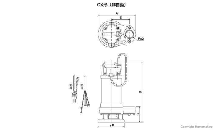 寺田 汚物用テクポン水中ポンプ (100V・50Hz): 他:CX-250|ホーム