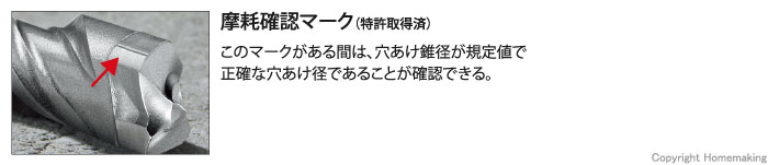 このマークのある間は、穴あけ錐径が規定値で、正確な穴あけ径であることが確認できる。