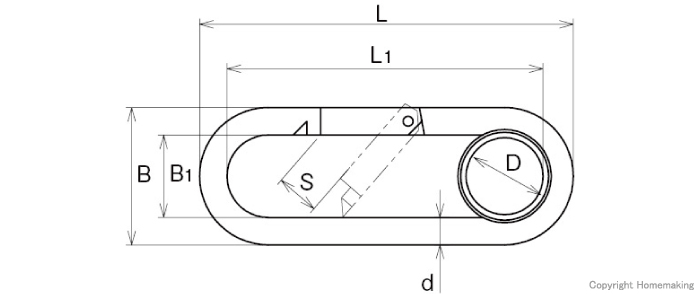 Sカラビナ（環付）寸法図