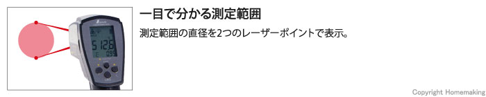 測定範囲の直径を2つのレーザーポイントで表示