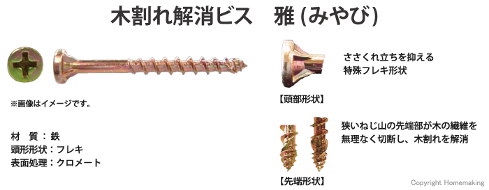 特殊な先端加工で木割れを解消！