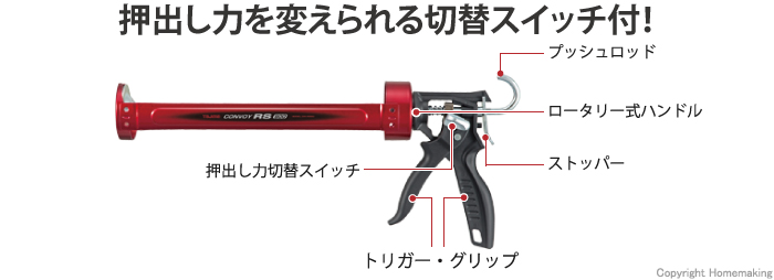 コーキング、ガン、プッシュロッド、ハンドル