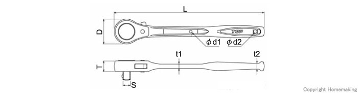 TOP 強力型ラチェットハンドル(差込角12.7mm)::RH-4R|ホームメイキング