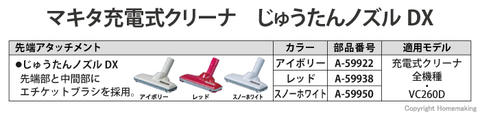 マキタ充電式クリーナ　じゅうたん用ノズル