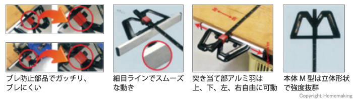 丸鋸、定規、ガイド、M型