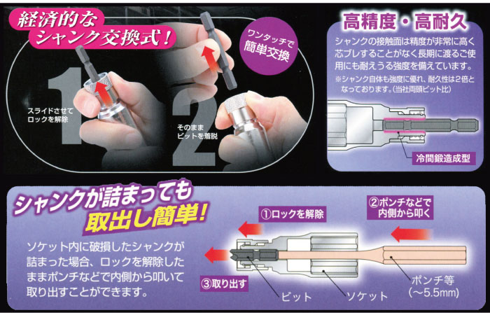 電動ドリル用替軸ソケット ロングタイプ(インパクト対応)