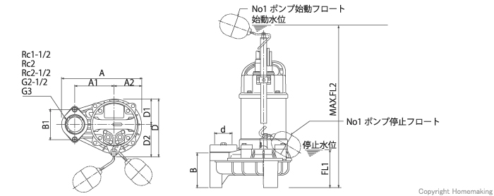 全てのアイテム ツルミ 汚物用自動水中ポンプ 40PUA2.15S60HZ