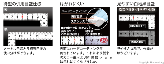 併用目盛、はがれにくい、ハードコーティング、白地黒目盛