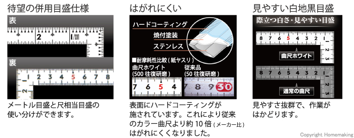 併用目盛、はがれにくい、ハードコーティング、白地黒目盛