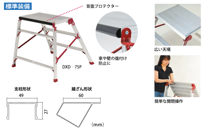 背面プロテクター　標準装備　広い天板　簡単な開閉作業