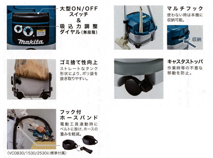 マキタ 集塵機(粉じん専用・連動コンセント付)集じん容量8L::VC0830