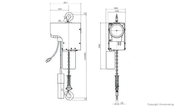 スリーエッチ 電気チェーンブロック 250kg 揚程3m: 他:ES250kg×3m