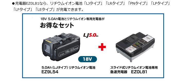 パナソニック 18V-5.0Ah 電池パック・充電器セット品(EZ9L54・EZ0L81