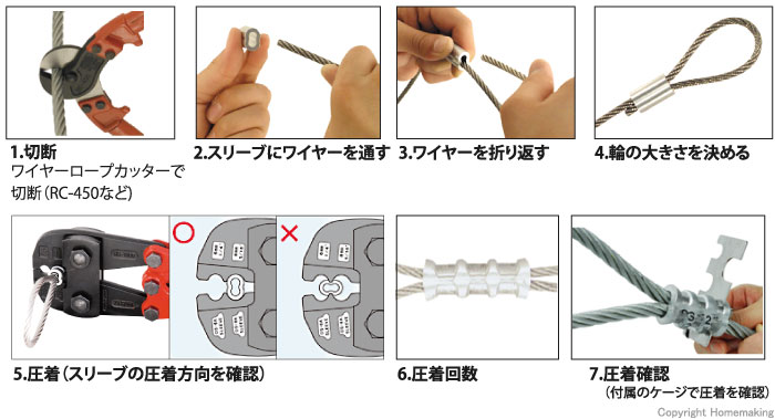 台付ワイヤー製作手順(圧着方法)