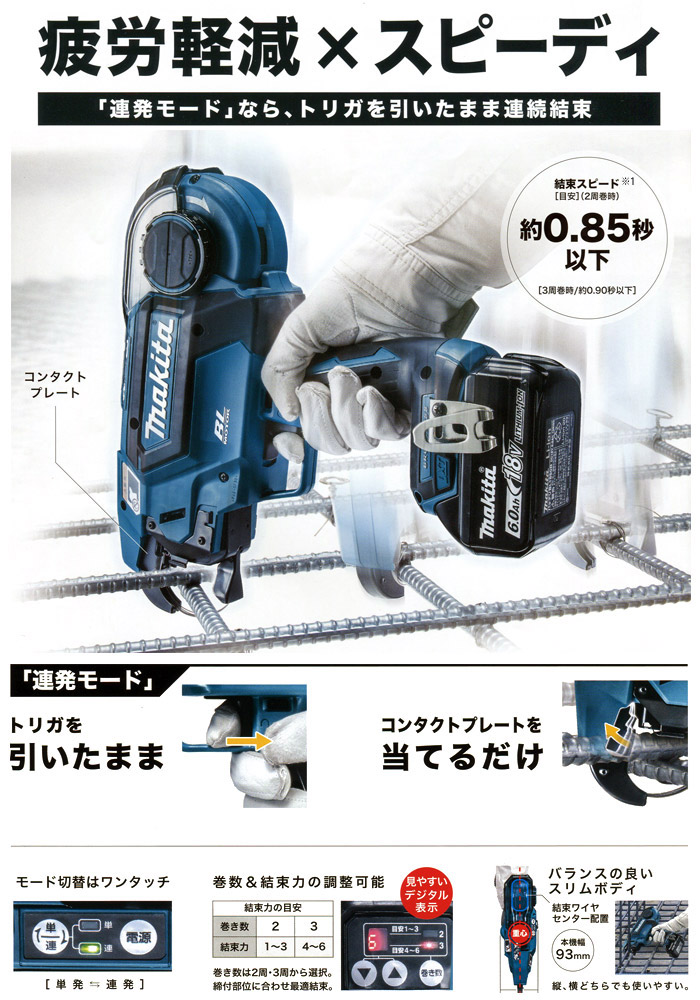 マキタ 18V 充電式鉄筋結束機(6.0Ah電池×2・充電器・ケース付): 他